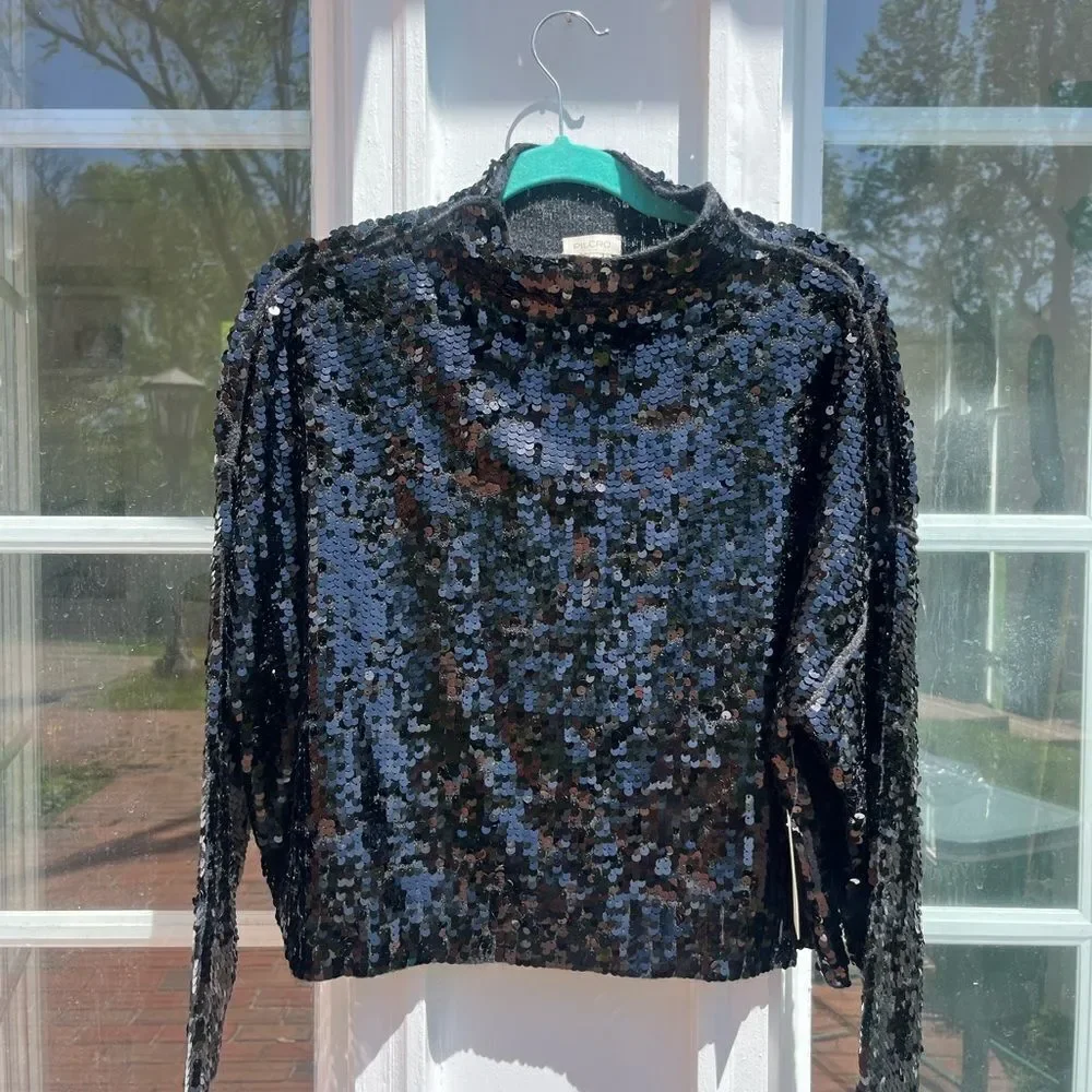 Anthropologie The Alani Cashmere Mock-Neck Sweater by Pilcro Sequin Edition NWT